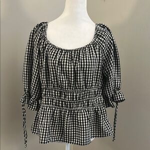 LUQ Black and White Gingham Women's Top, Sz L